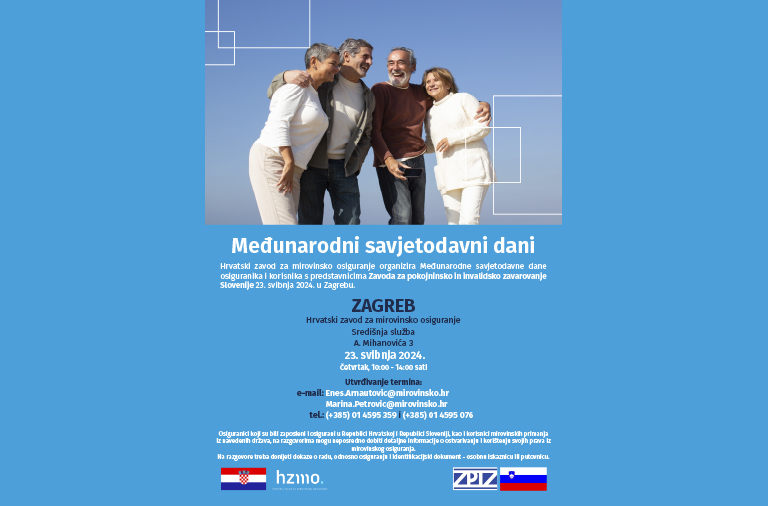 HZMO organizira međunarodne savjetodavne dane s nositeljem mirovinskog osiguranja iz Republike Slovenije